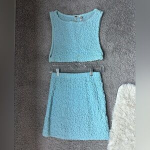 Free People Light Blue Textured Skirt Set